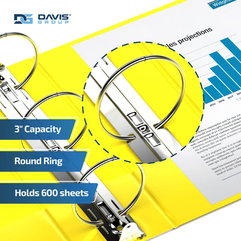 Davis Group Premium Economy 6-Pack 3-Ring Binders for School or Office, Round-Ring Binders, 3 Inch, Yellow - Image 2